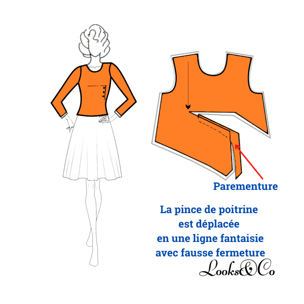 Déplacement de la pince de poitrine en une coupe avec une imitation de fermeture looks and co